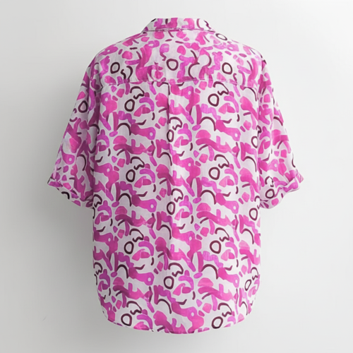 Shirt with Mandarin Collar and Above Elbow Sleeve Relaxed Fit Top - Image 2