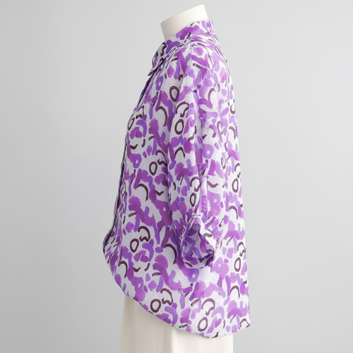 Shirt with Mandarin Collar and Above Elbow Sleeve Relaxed Fit Top - Image 12