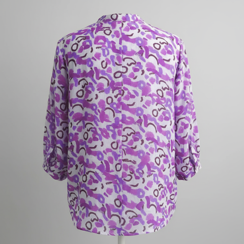 Shirt with Mandarin Collar and Above Elbow Sleeve Relaxed Fit Top - Image 13