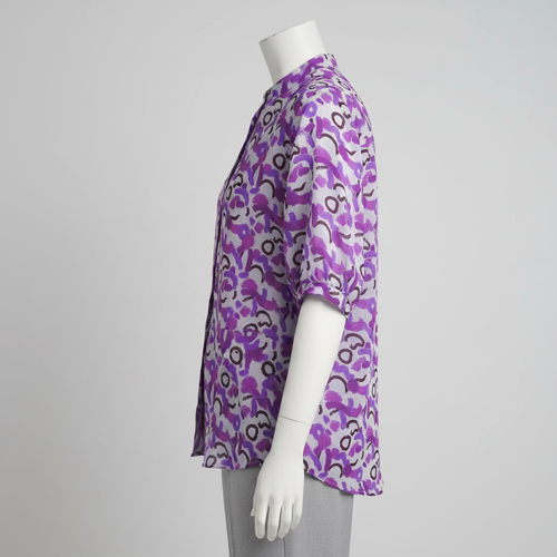 Shirt with Mandarin Collar and Above Elbow Sleeve Relaxed Fit Top - Image 15