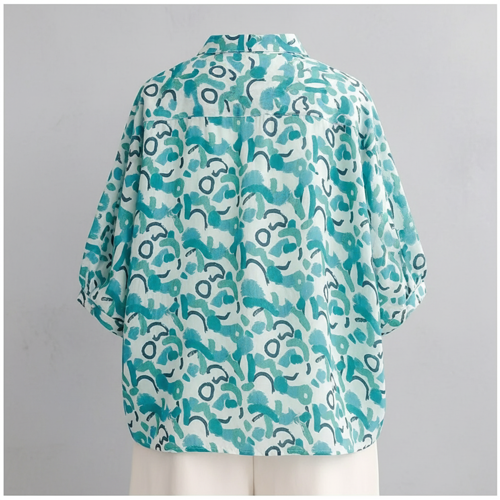 Shirt with Mandarin Collar and Above Elbow Sleeve Relaxed Fit Top - Image 17