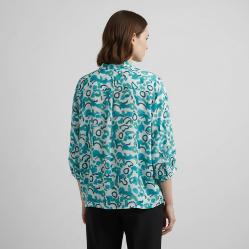 Shirt with Mandarin Collar and Above Elbow Sleeve Relaxed Fit Top - Image 18