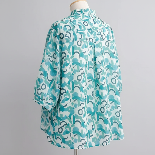 Shirt with Mandarin Collar and Above Elbow Sleeve Relaxed Fit Top - Image 20