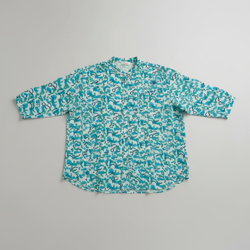Shirt with Mandarin Collar and Above Elbow Sleeve Relaxed Fit Top - Image 21