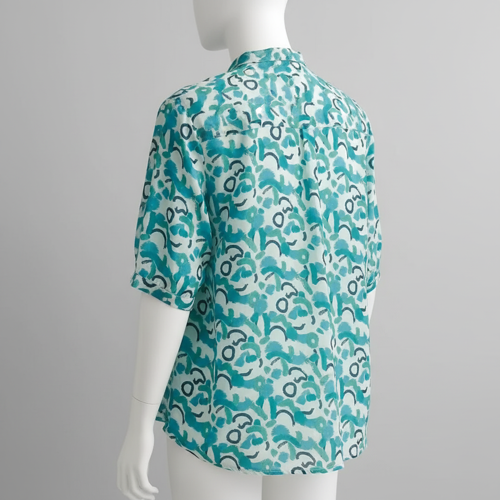 Shirt with Mandarin Collar and Above Elbow Sleeve Relaxed Fit Top - Image 23