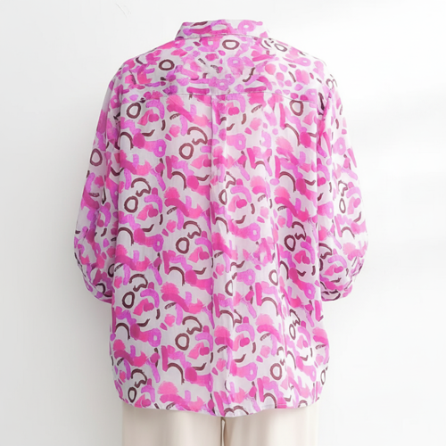Shirt with Mandarin Collar and Above Elbow Sleeve Relaxed Fit Top - Image 4