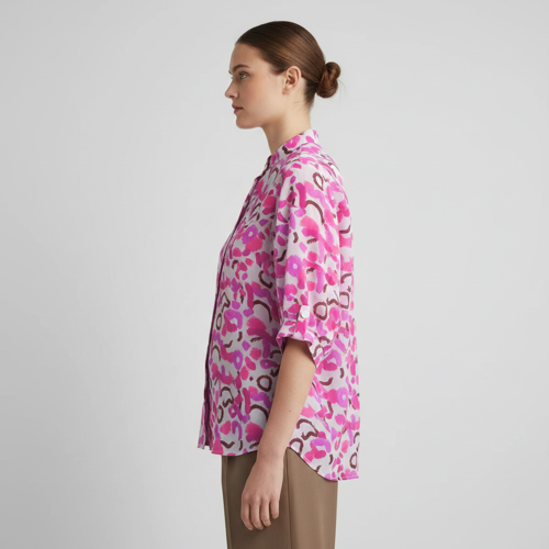 Shirt with Mandarin Collar and Above Elbow Sleeve Relaxed Fit Top - Image 6