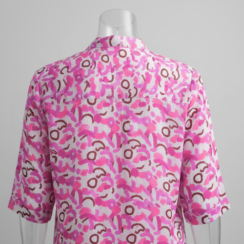 Shirt with Mandarin Collar and Above Elbow Sleeve Relaxed Fit Top - Image 7
