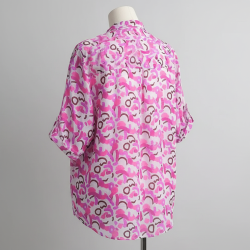 Shirt with Mandarin Collar and Above Elbow Sleeve Relaxed Fit Top - Image 8