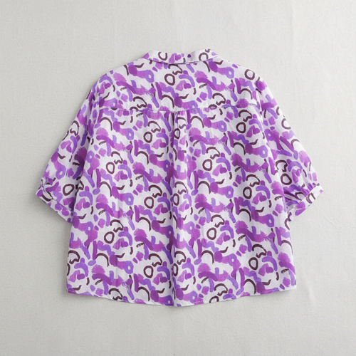 Shirt with Mandarin Collar and Above Elbow Sleeve Relaxed Fit Top - Image 9
