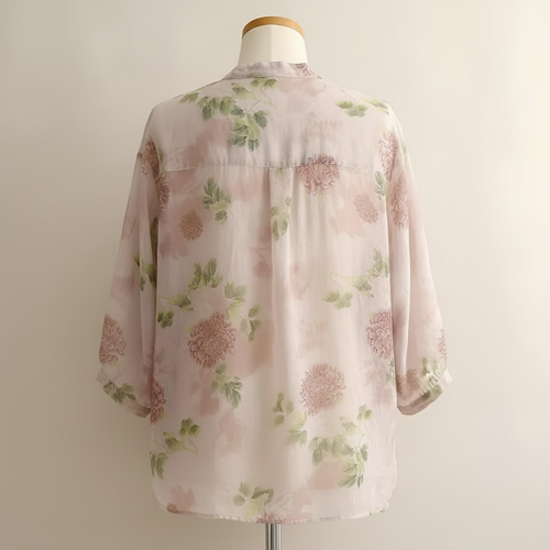 Shirt with Mandarin Collar and Relaxed Fit 3/4 Sleeves - Image 2