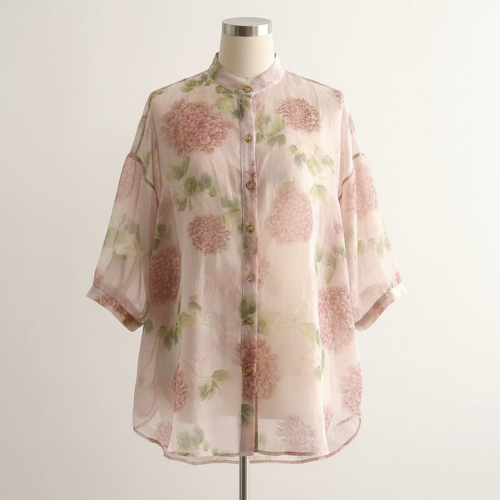 Shirt with Mandarin Collar and Relaxed Fit 3/4 Sleeves - Image 4