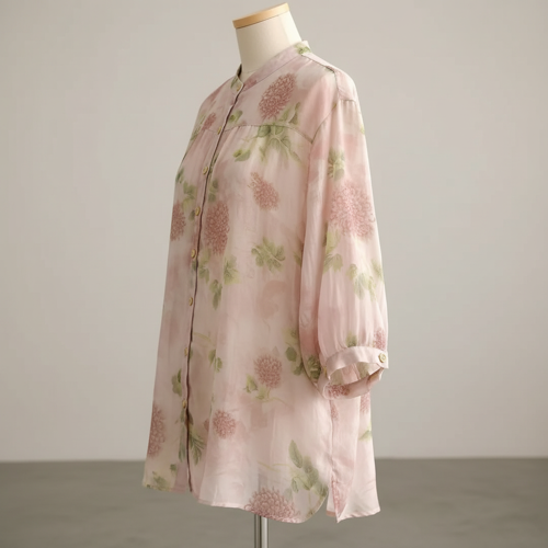 Shirt with Mandarin Collar and Relaxed Fit 3/4 Sleeves - Image 7