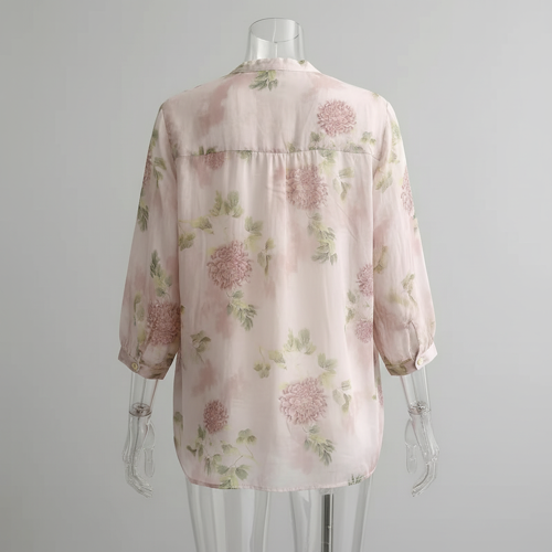 Shirt with Mandarin Collar and Relaxed Fit 3/4 Sleeves - Image 8
