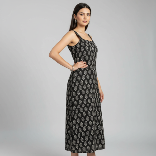 Womens Rayon Sleeveless Square Neck Kurti Lightweight Ethnic Tunic for Summer Stylish Printed Kurta for Casual, Office (Black-M) - Image 5