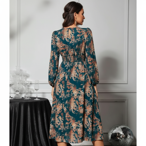Women’s Elegant A Line Dresses Stylish Summer Long Georgette Western Dress with Floral Prints | Perfect Gaun for Women (LF-WD1341-3XL-BLUE) - Image 2