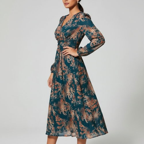Women’s Elegant A Line Dresses Stylish Summer Long Georgette Western Dress with Floral Prints | Perfect Gaun for Women (LF-WD1341-3XL-BLUE) - Image 6
