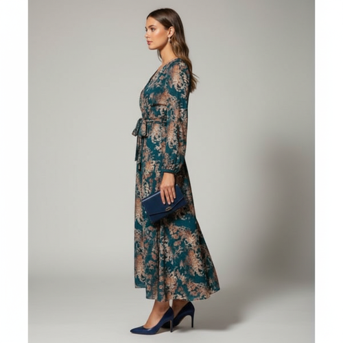Women’s Elegant A Line Dresses Stylish Summer Long Georgette Western Dress with Floral Prints | Perfect Gaun for Women (LF-WD1341-3XL-BLUE) - Image 3