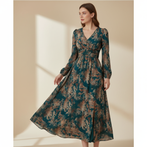 Women’s Elegant A Line Dresses Stylish Summer Long Georgette Western Dress with Floral Prints | Perfect Gaun for Women (LF-WD1341-3XL-BLUE)
