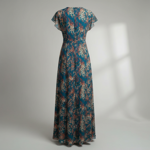 Women’s Elegant A Line Dresses Stylish Summer Long Georgette Western Dress with Floral Prints | Perfect Gaun for Women (LF-WD1341-3XL-BLUE) - Image 4