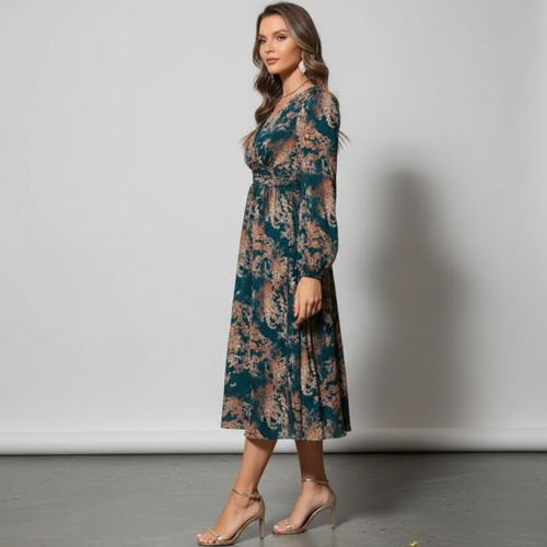 Women’s Elegant A Line Dresses Stylish Summer Long Georgette Western Dress with Floral Prints | Perfect Gaun for Women (LF-WD1341-3XL-BLUE) - Image 5