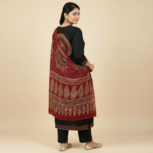 Kurta with Pant and Dupatta | V-Neck Kurti Set | 3/4 Length Regular Sleeves | Soft Comfortable Fabric | 3 Piece Outfit - Image 2