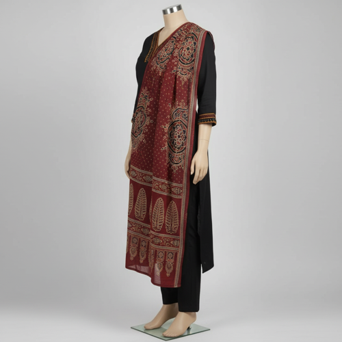 Kurta with Pant and Dupatta | V-Neck Kurti Set | 3/4 Length Regular Sleeves | Soft Comfortable Fabric | 3 Piece Outfit - Image 3