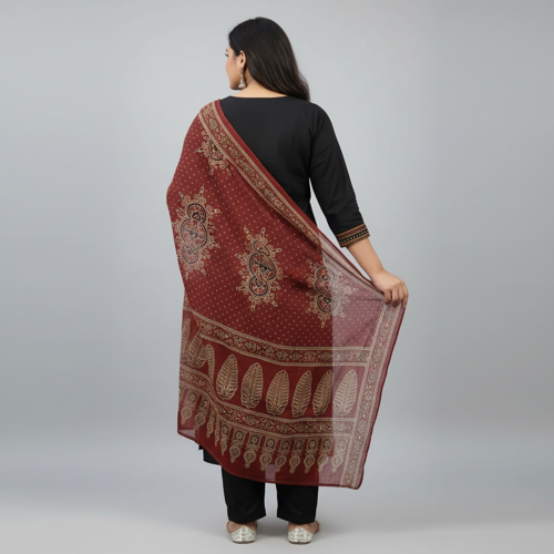 Kurta with Pant and Dupatta | V-Neck Kurti Set | 3/4 Length Regular Sleeves | Soft Comfortable Fabric | 3 Piece Outfit - Image 4