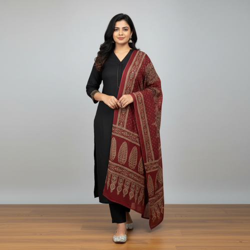 Kurta with Pant and Dupatta | V-Neck Kurti Set | 3/4 Length Regular Sleeves | Soft Comfortable Fabric | 3 Piece Outfit - Image 6