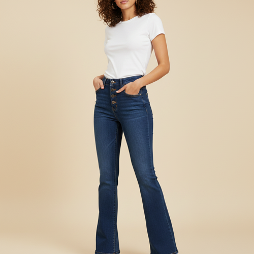 Jeans | Stretchable Denim Pant | 3 Button Front Closure | Flared Bell Bottom Style Casual for Girls & Ladies (Sizes 26-34)