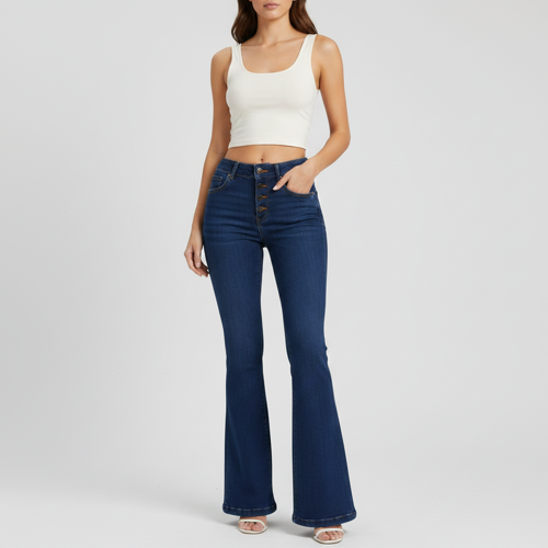 Jeans | Stretchable Denim Pant | 3 Button Front Closure | Flared Bell Bottom Style Casual for Girls & Ladies (Sizes 26-34) - Image 2