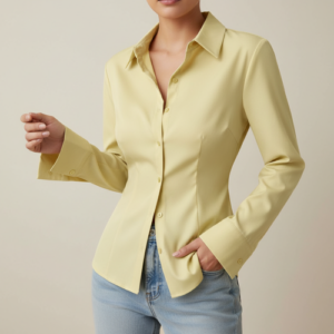 Women Polyester Modern Fit Yellow Solid Front Button Long Sleeve Casual Shirt