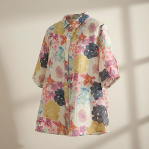Shirt with Multicolor Floral Print & Half Sleeves, Collar Neck