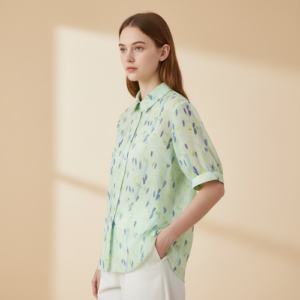Shirt with Button Down Front, Puff Sleeves and Relaxed Fit Design