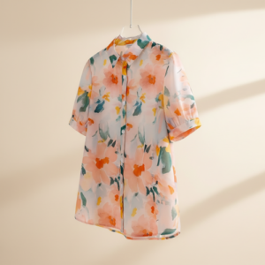Shirt with Multicolor Floral Print & Half Sleeves, Collar Neck