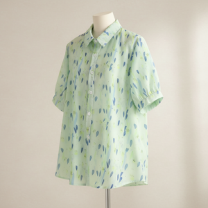 Shirt with Button Down Front, Puff Sleeves and Relaxed Fit Design