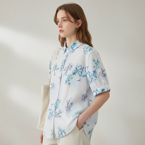 Shirt with Collared Neck and Half Sleeves in Relaxed Fit Style
