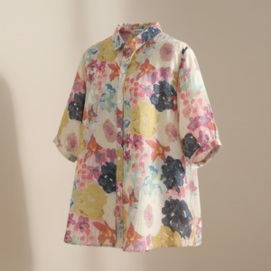 Shirt with Multicolor Floral Print & Half Sleeves, Collar Neck