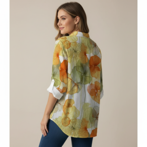 Shirt with Collar Neck and Rolled-Up Long Sleeves in Relaxed Fit