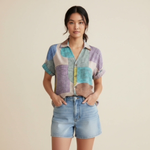 Shirt, Half Sleeve, Collar Neck, Casual Button-Up Top, Rayon Fabric