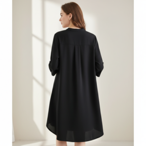 Top with 3/4th Sleeves Mandarin Collar Neck Solid Pattern A Line Style Knee-Length and Regular Fit