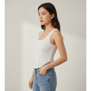 Korean-inspired trendy casual top for women. Featuring a pleated design, a sleeveless cut, and a scoop neckline, this