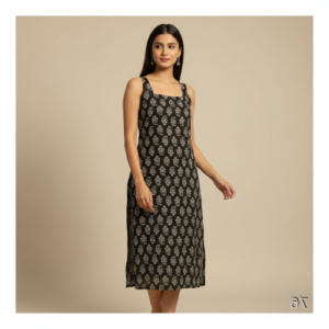 Womens Rayon Sleeveless Square Neck Kurti Lightweight Ethnic Tunic for Summer Stylish Printed Kurta for Casual, Office (Black-M)