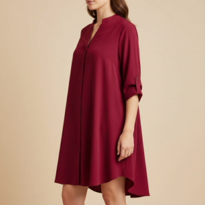 Top with 3/4th Sleeves Mandarin Collar Neck Solid Pattern A Line Style Knee-Length and Regular Fit