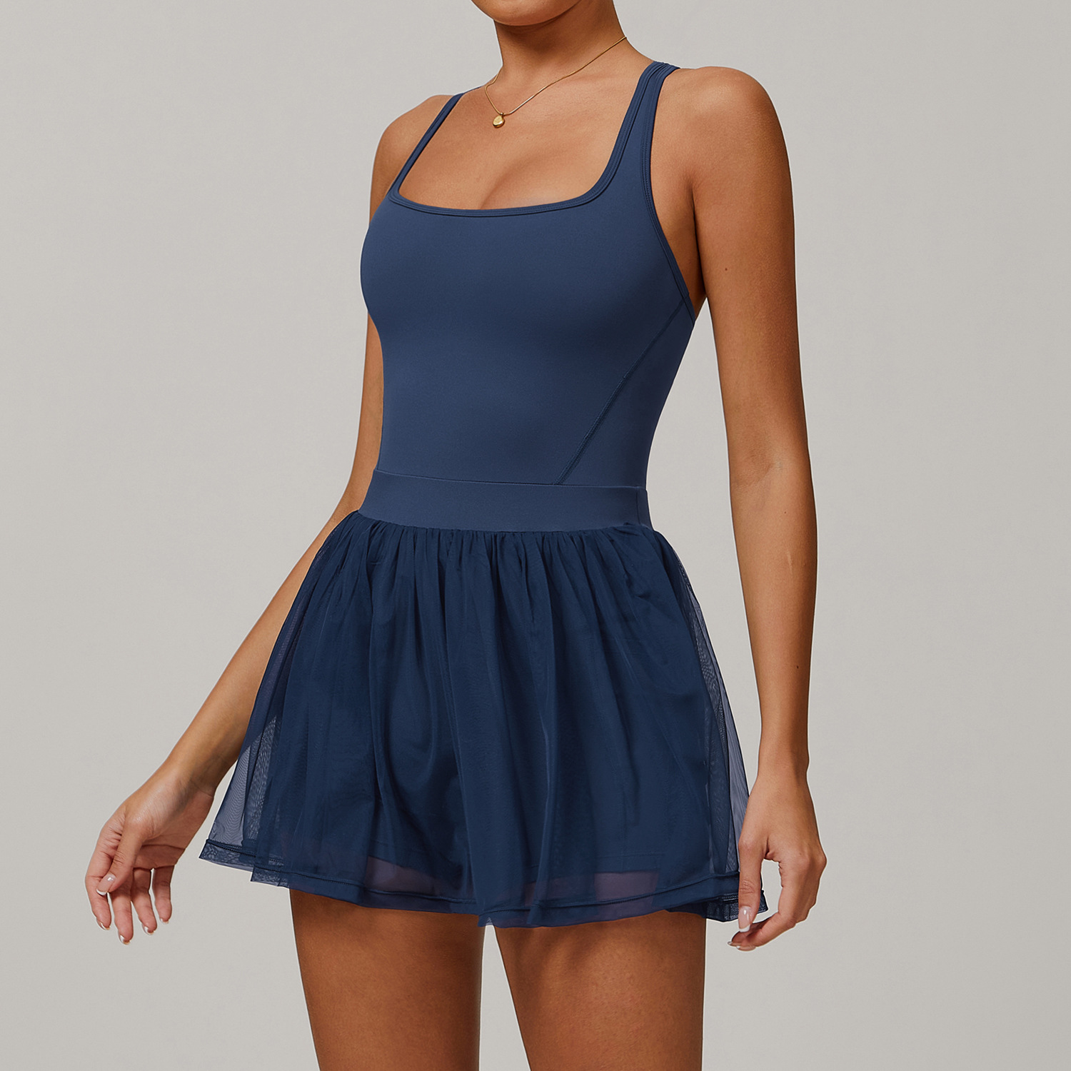 Morpho Aura Women's Square Neck Sleeveless Mesh Skort Tennis Yoga Dress - Image 2