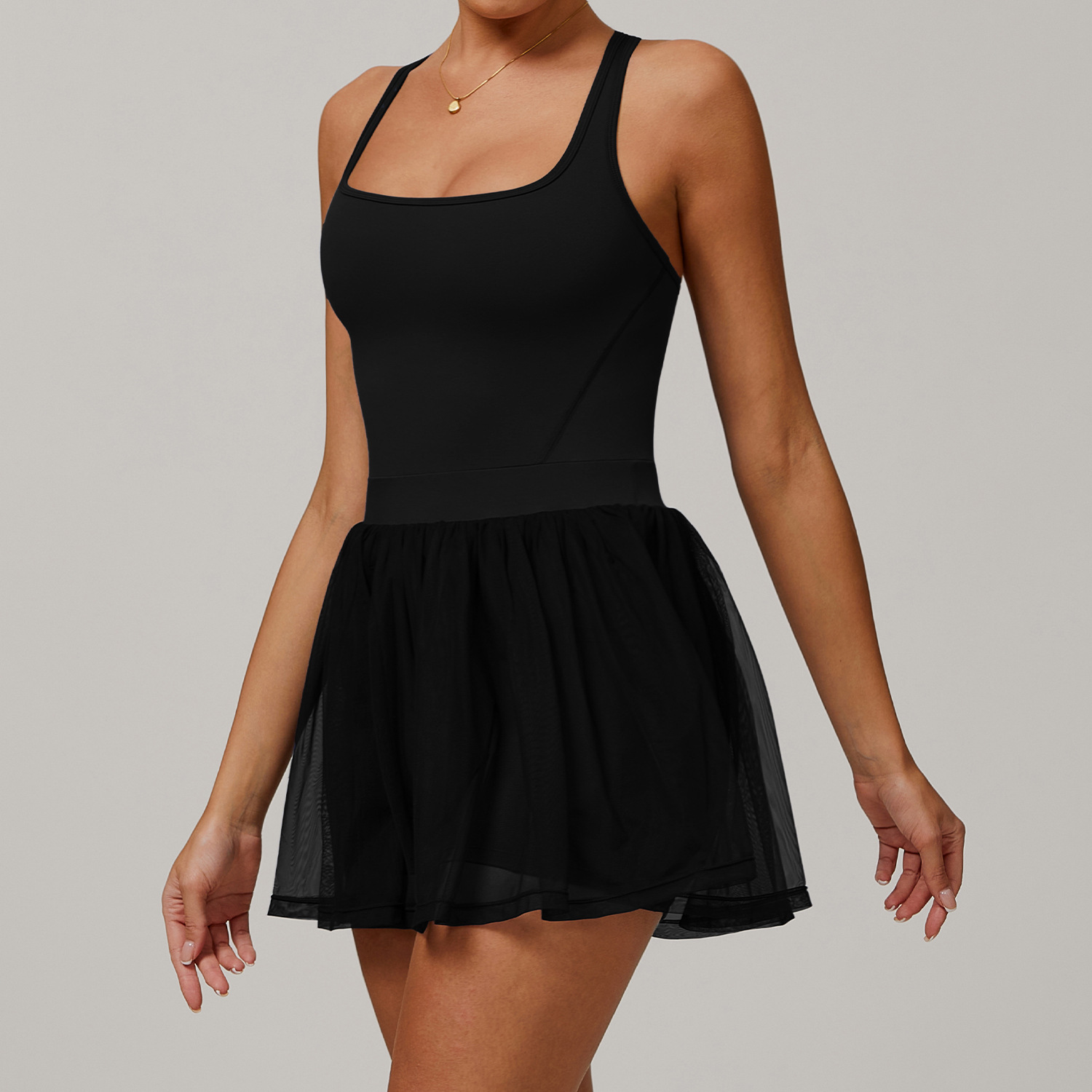 Morpho Aura Women's Square Neck Sleeveless Mesh Skort Tennis Yoga Dress - Image 3